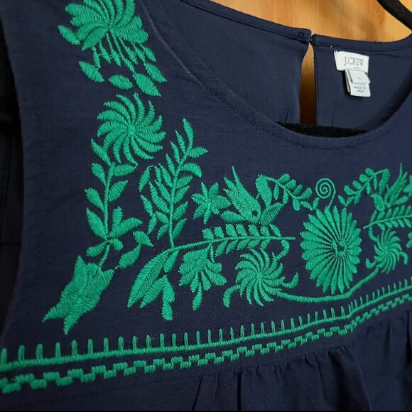 Navy Cotton Embroidered Summer Dress // J. Crew Women's Size L - Picture 2 of 5
